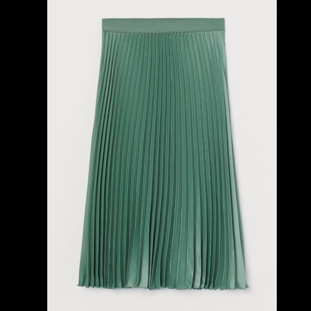 H&M green pleated polyester midi skirt